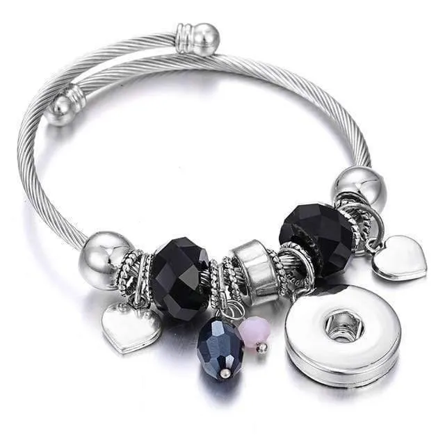 Armbänder für 18-mm-Druckknöpfe, Schmuck, elastisch, silberfarbene Perlen, Druckknopf-Armband, Armreifen, passend für Druckknöpfe, Schmuck-Charms-Armband