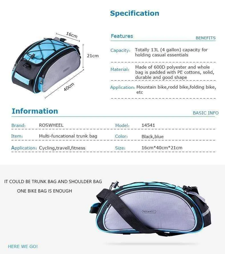 Mountain Road Fahrrad Radfahren Gepäckträger Gepäckträger Packtasche Gepäckträger Umhängetasche Handtasche 13L