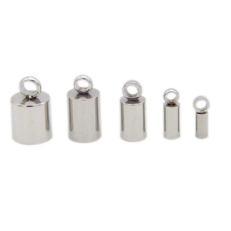 10 Stück Endkappen aus Edelstahl, silberfarben, für Fassrohre, Quasten-Endperlen, passend für 1.5 2 2.5 3 4 5 6 8 mm, rund, für die Herstellung von Lederschmuck