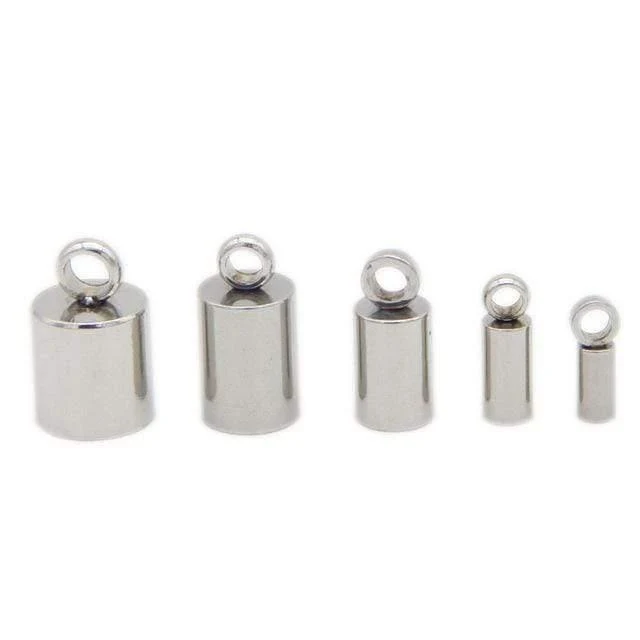 10 Stück Endkappen aus Edelstahl, silberfarben, für Fassrohre, Quasten-Endperlen, passend für 1.5 2 2.5 3 4 5 6 8 mm, rund, für die Herstellung von Lederschmuck