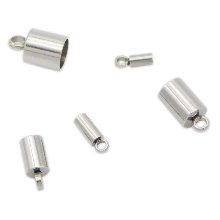 10 Stück Endkappen aus Edelstahl, silberfarben, für Fassrohre, Quasten-Endperlen, passend für 1.5 2 2.5 3 4 5 6 8 mm, rund, für die Herstellung von Lederschmuck