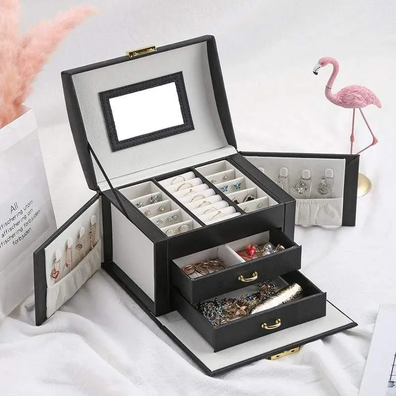 Schmuckaufbewahrung für Damen, Schubladenbox, Reise-Make-up-Kosmetiketui und Spiegel, Leder, Hochzeitsdekoration, Geschenk