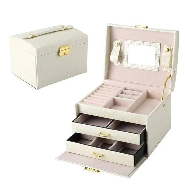 Schmuckaufbewahrung für Damen, Schubladenbox, Reise-Make-up-Kosmetiketui und Spiegel, Leder, Hochzeitsdekoration, Geschenk