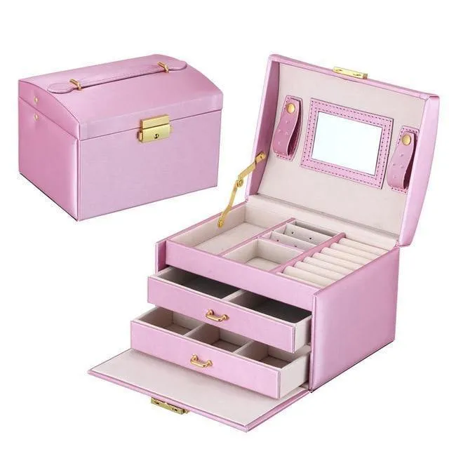 Schmuckaufbewahrung für Damen, Schubladenbox, Reise-Make-up-Kosmetiketui und Spiegel, Leder, Hochzeitsdekoration, Geschenk