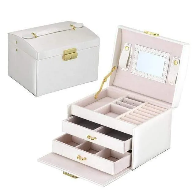 Schmuckaufbewahrung für Damen, Schubladenbox, Reise-Make-up-Kosmetiketui und Spiegel, Leder, Hochzeitsdekoration, Geschenk