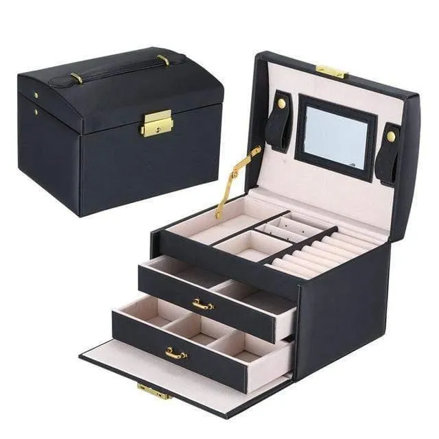 Schmuckaufbewahrung für Damen, Schubladenbox, Reise-Make-up-Kosmetiketui und Spiegel, Leder, Hochzeitsdekoration, Geschenk