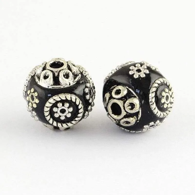 10pcs Runde handgemachte Indonesien Perlen für DIY Schmuckherstellung mit Alloy Cores, Antik Silber, 15x14mm, Loch: 2mm F70