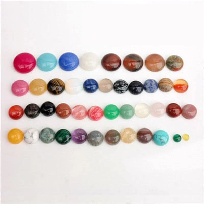 10 Stück Naturstein-Cabochon-Perlen 6 mm 8 mm 10 mm 12 mm, flache Rückseite, Rosenquarz, Achate, Tigeraugen, Perlen zur Schmuckherstellung