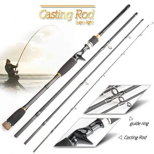 Carbon Angelrute 2.1 m 2.4 m 2.7 m 3.0 m 4 Abschnitt Spinning Casting Reise Köder Angelrute angelgerät Zubehör