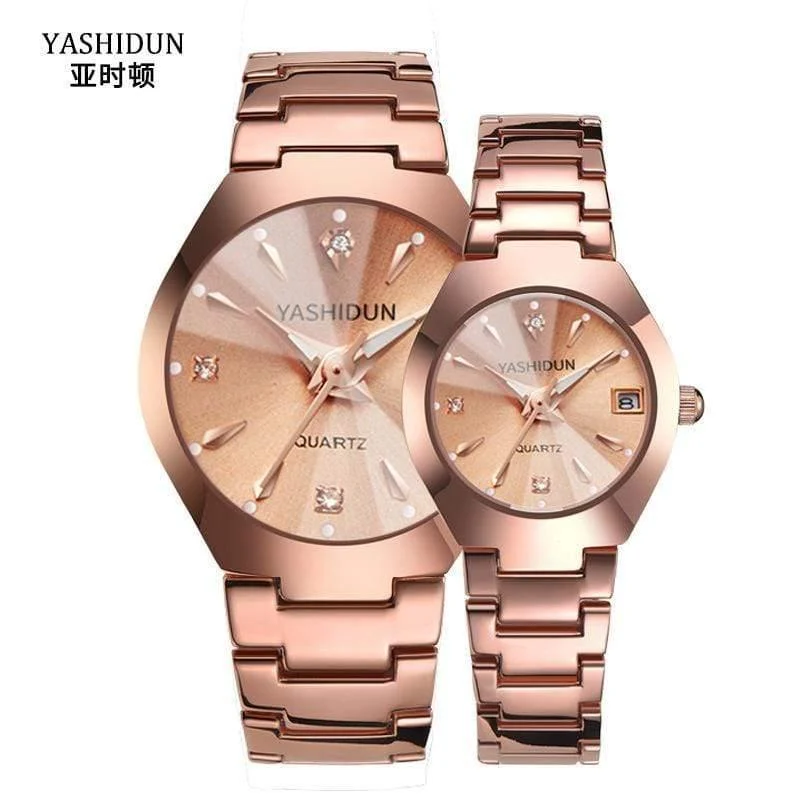 Uhr Männer und Frauen Rose Gold Quarzuhr Classic Unisex Edelstahl Liebhaber Armbanduhren Weihnachten Valentinstag Geschenke