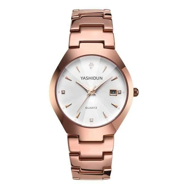 Uhr Männer und Frauen Rose Gold Quarzuhr Classic Unisex Edelstahl Liebhaber Armbanduhren Weihnachten Valentinstag Geschenke