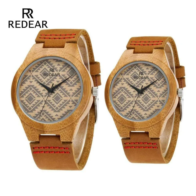 Der Bambus des Liebhabers passt Retro spezielle wellenförmige Linien Frauen-Uhr-echtes Leder-Uhrenarmband-Geburtstags-Geschenke auf
