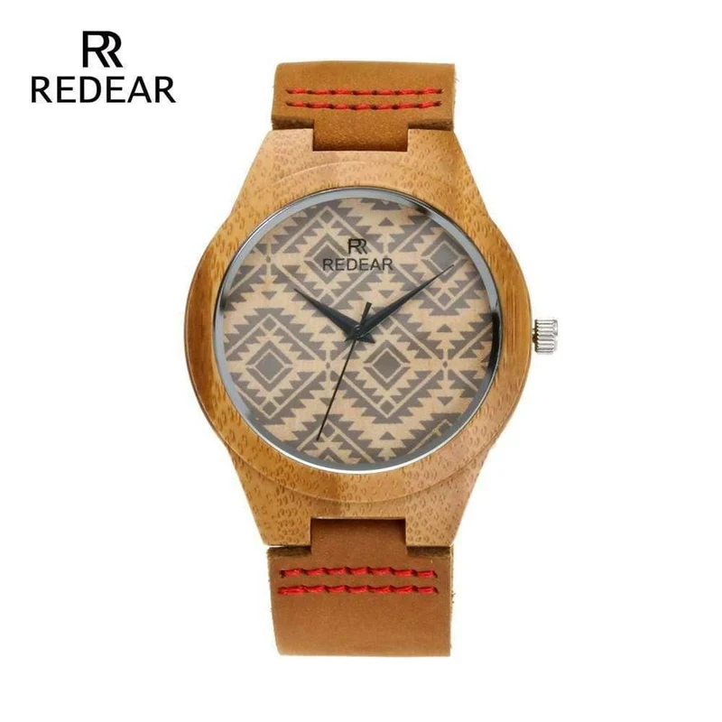 Der Bambus des Liebhabers passt Retro spezielle wellenförmige Linien Frauen-Uhr-echtes Leder-Uhrenarmband-Geburtstags-Geschenke auf