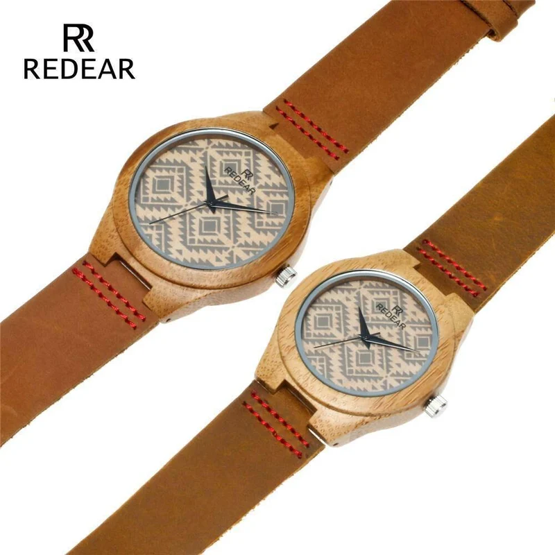 Der Bambus des Liebhabers passt Retro spezielle wellenförmige Linien Frauen-Uhr-echtes Leder-Uhrenarmband-Geburtstags-Geschenke auf