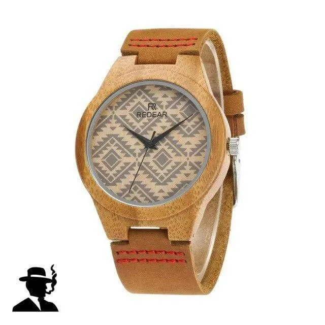 Der Bambus des Liebhabers passt Retro spezielle wellenförmige Linien Frauen-Uhr-echtes Leder-Uhrenarmband-Geburtstags-Geschenke auf
