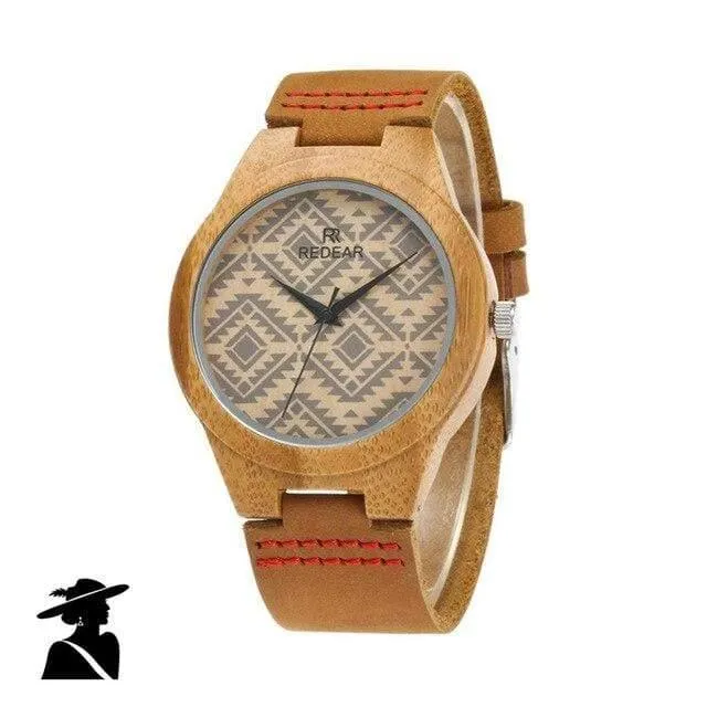 Der Bambus des Liebhabers passt Retro spezielle wellenförmige Linien Frauen-Uhr-echtes Leder-Uhrenarmband-Geburtstags-Geschenke auf