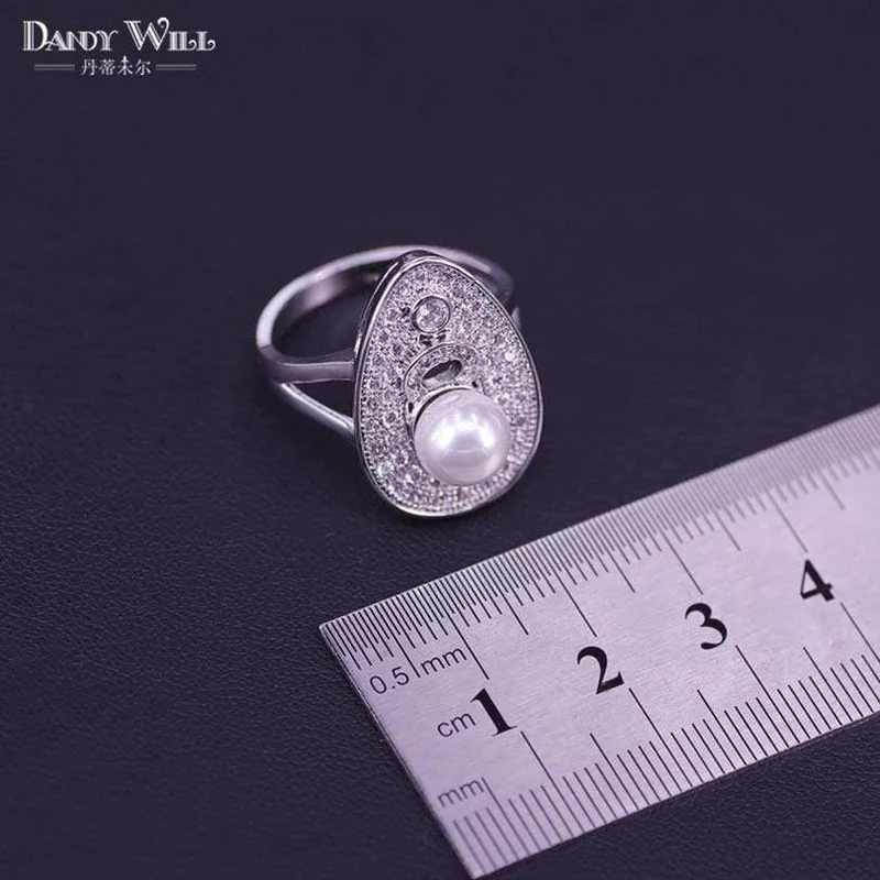 925 Sterling Silber Braut Perlen Schmuck Sets Frauen Hochzeit Schmuck Mit Perle Zirkon Tropfen Ohrringe Ring Anhänger Halskette Set