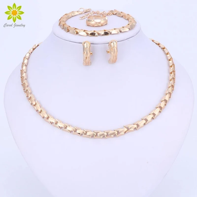 Schmuck-Set Exquisite Flash Dubai Gold Farbe Halskette Sets Nigerianischen Hochzeit Braut Günstige Großhandel