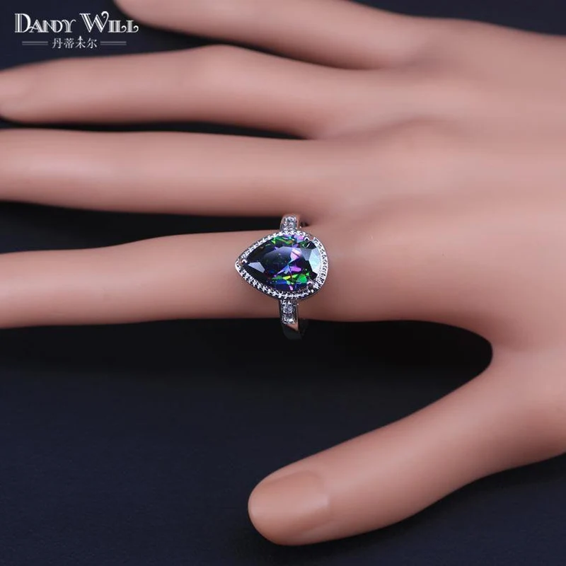 Schmuckset aus 925er Sterlingsilber mit mehrfarbigem Regenbogen-Zirkon für Damen, Halskette, Anhänger, Ohrringe, Ringe, inklusive Geschenkbox