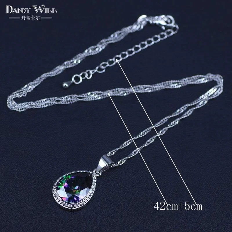 Schmuckset aus 925er Sterlingsilber mit mehrfarbigem Regenbogen-Zirkon für Damen, Halskette, Anhänger, Ohrringe, Ringe, inklusive Geschenkbox