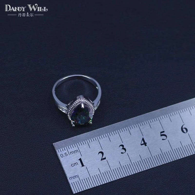 Schmuckset aus 925er Sterlingsilber mit mehrfarbigem Regenbogen-Zirkon für Damen, Halskette, Anhänger, Ohrringe, Ringe, inklusive Geschenkbox
