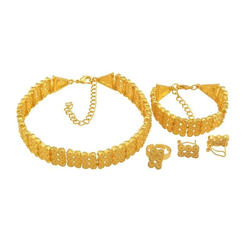 Hochzeitsgeschenke Ethiopian Chokers Halskette Armband Ohrring Gold Farbe Schmuck-Set #J0771