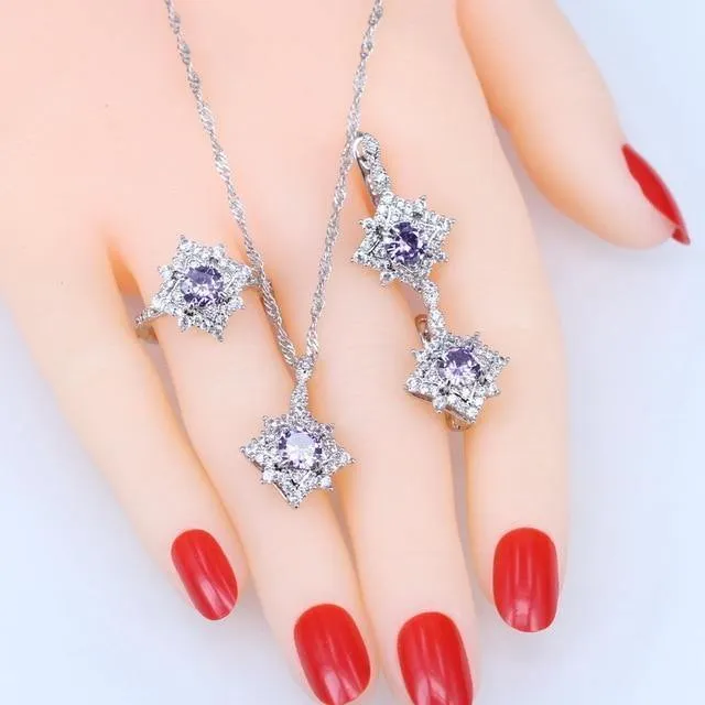 925 Silber Schmuck Sets Damen Hochzeit Schmuck Ohrringe Ring Armband Kostüm Halskette Set Geschenkbox