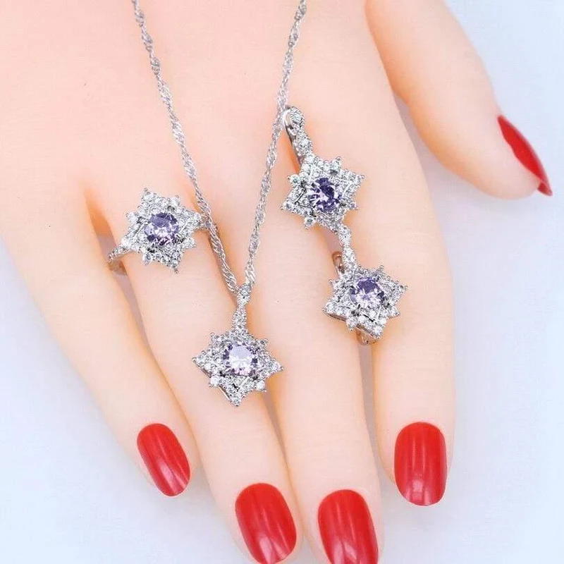 925 Silber Schmuck Sets Damen Hochzeit Schmuck Ohrringe Ring Armband Kostüm Halskette Set Geschenkbox