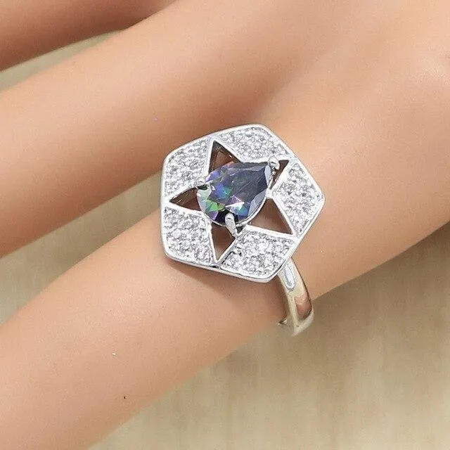 925 Silber Hochzeit Schmuck Sets für Frauen Mehrfarbige Zirkon Ohrringe Anhänger Halskette Ring Armband Weihnachtsgeschenk