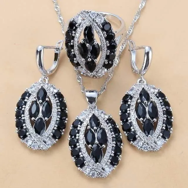 Braut Luxuriöse Hochzeit Zubehör 925 Sterling Silber Natürlichen Roten Granat Große Schmuck Sets Für Frauen 6-Farben 4PCS Sets