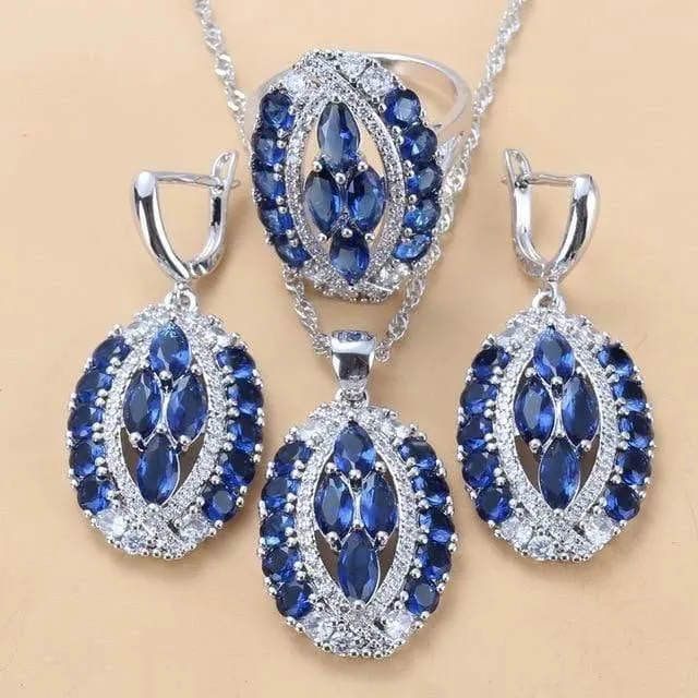 Braut Luxuriöse Hochzeit Zubehör 925 Sterling Silber Natürlichen Roten Granat Große Schmuck Sets Für Frauen 6-Farben 4PCS Sets