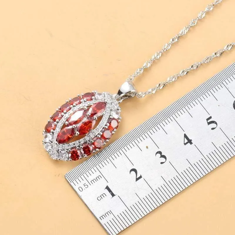 Braut Luxuriöse Hochzeit Zubehör 925 Sterling Silber Natürlichen Roten Granat Große Schmuck Sets Für Frauen 6-Farben 4PCS Sets