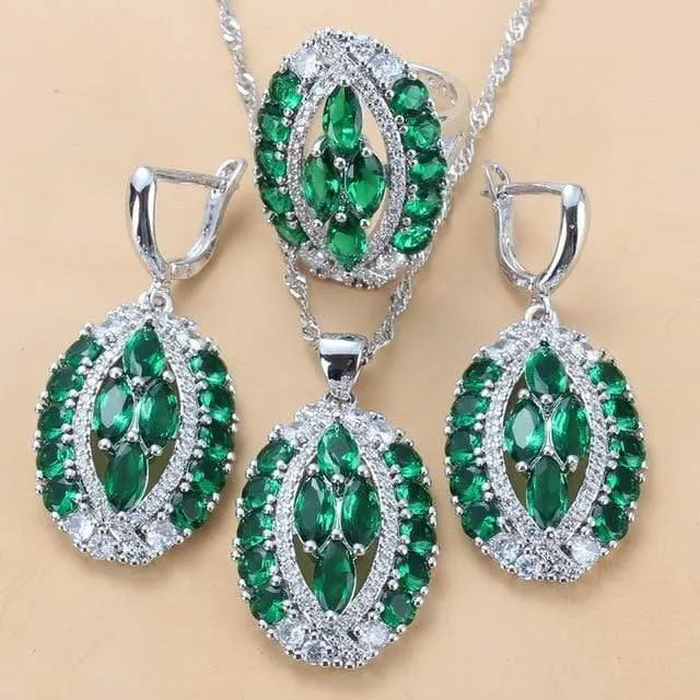 Braut Luxuriöse Hochzeit Zubehör 925 Sterling Silber Natürlichen Roten Granat Große Schmuck Sets Für Frauen 6-Farben 4PCS Sets