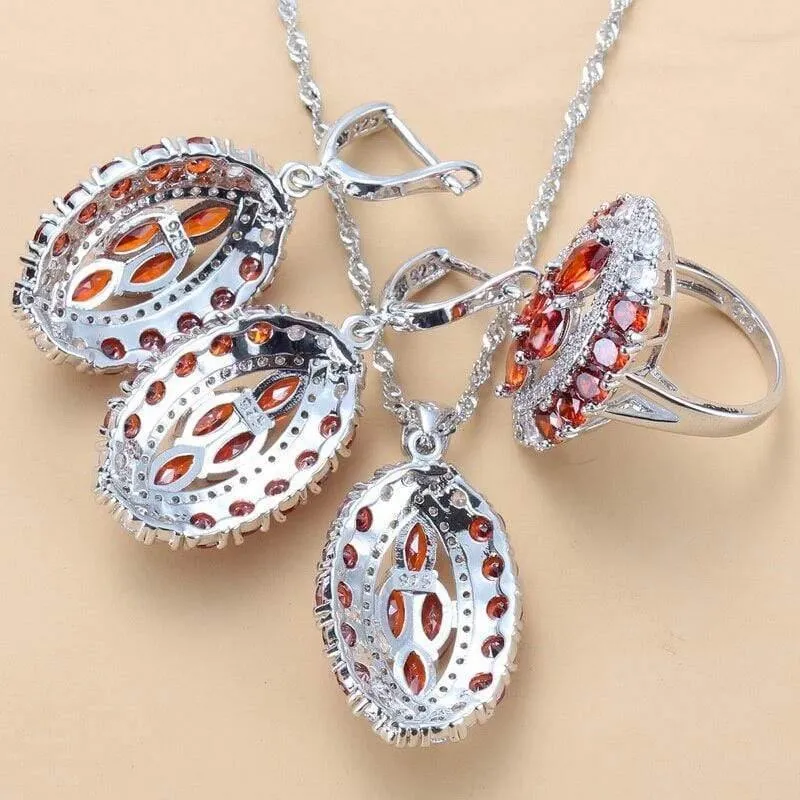 Braut Luxuriöse Hochzeit Zubehör 925 Sterling Silber Natürlichen Roten Granat Große Schmuck Sets Für Frauen 6-Farben 4PCS Sets