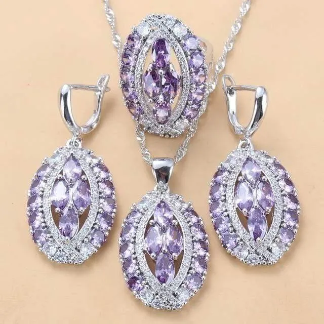 Braut Luxuriöse Hochzeit Zubehör 925 Sterling Silber Natürlichen Roten Granat Große Schmuck Sets Für Frauen 6-Farben 4PCS Sets