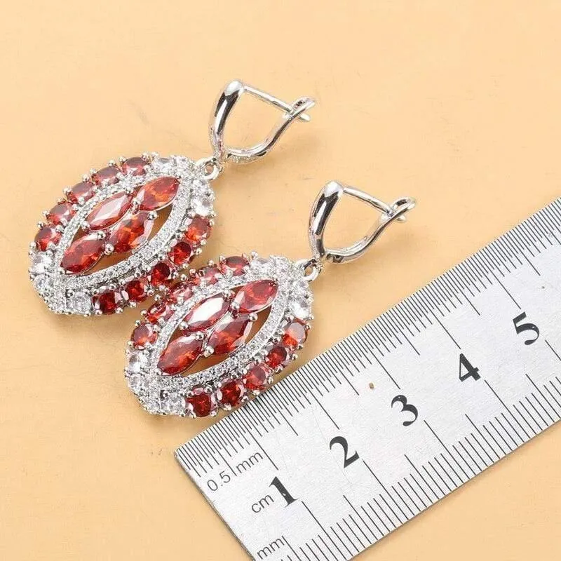Braut Luxuriöse Hochzeit Zubehör 925 Sterling Silber Natürlichen Roten Granat Große Schmuck Sets Für Frauen 6-Farben 4PCS Sets