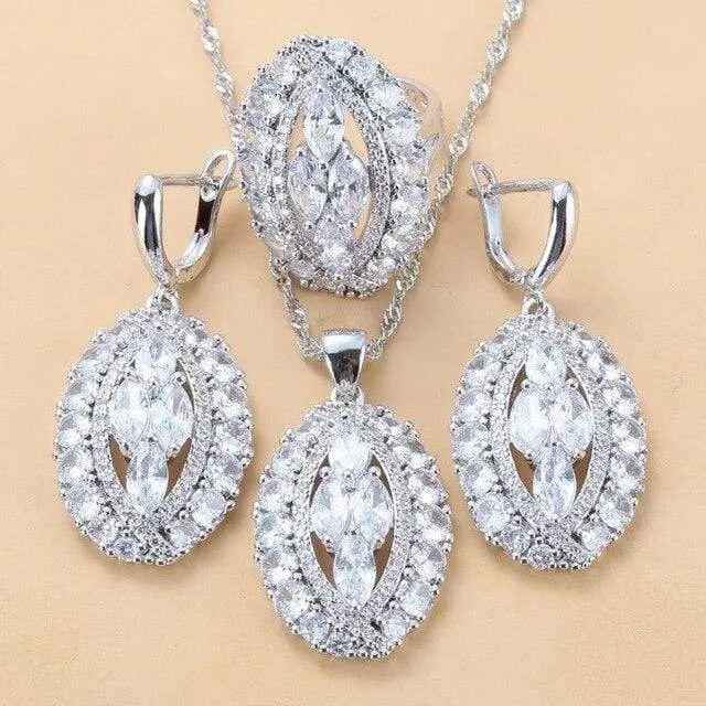 Braut Luxuriöse Hochzeit Zubehör 925 Sterling Silber Natürlichen Roten Granat Große Schmuck Sets Für Frauen 6-Farben 4PCS Sets