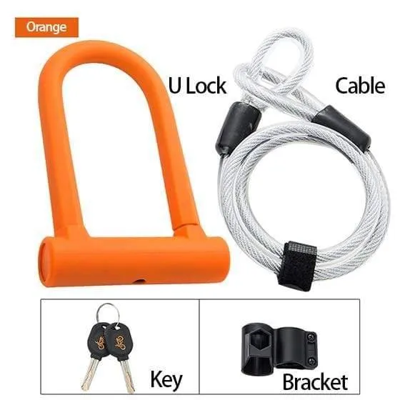 Safety Bike U-Lock Stahl MTB Rennrad Fahrrad Kabelschloss Diebstahlsicherung Heavy Duty Lock Set Radfahren Bügelschloss mit Kabel