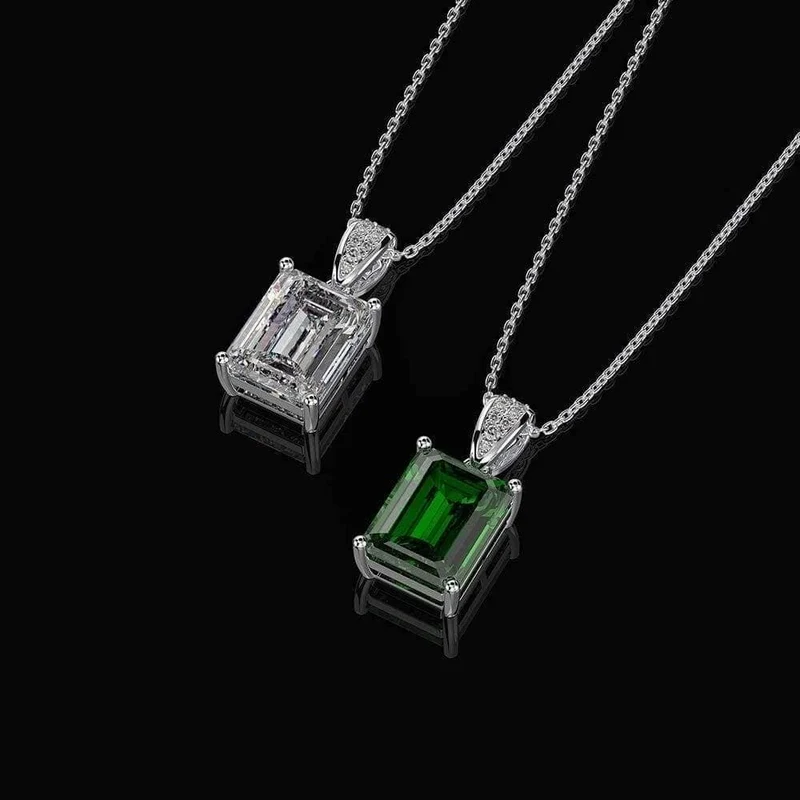 925 Sterling Silber Erstellt Moissanit Smaragd Edelstein Diamanten Anhänger Halskette Edlen Schmuck Großhandel