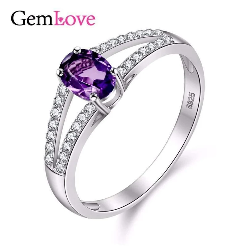 925 Sterling Silber natürliche Amethyst Steine ​​Edelstein Diamant Schmuck Damen weibliche Eheringe mit Box CJ037