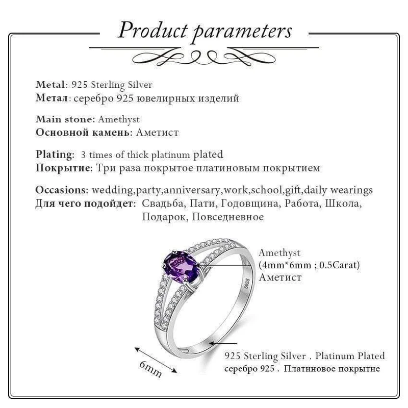 925 Sterling Silber natürliche Amethyst Steine ​​Edelstein Diamant Schmuck Damen weibliche Eheringe mit Box CJ037