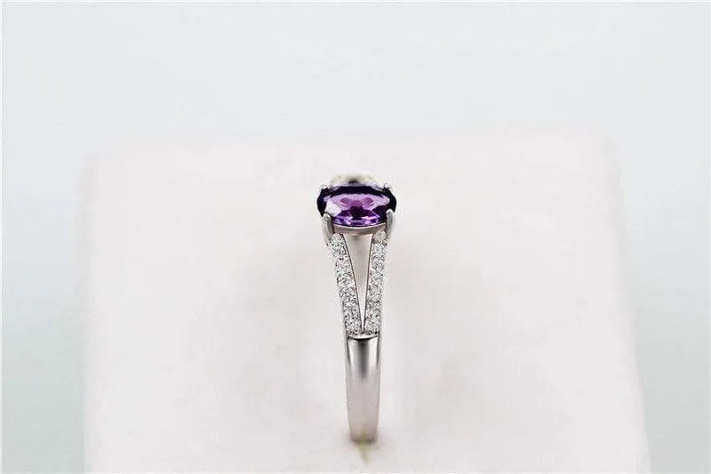 925 Sterling Silber natürliche Amethyst Steine ​​Edelstein Diamant Schmuck Damen weibliche Eheringe mit Box CJ037