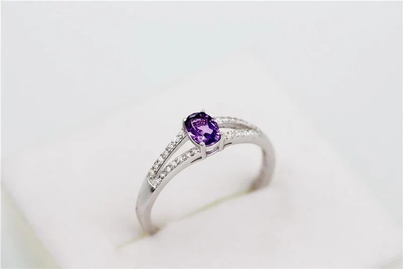 925 Sterling Silber natürliche Amethyst Steine ​​Edelstein Diamant Schmuck Damen weibliche Eheringe mit Box CJ037