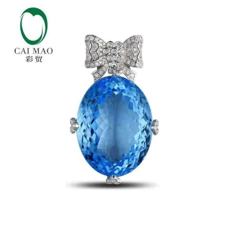 18 KT/750 Weißgold, 37.10 ct natürlicher IF-Blautopas und 0.42 ct Vollschliff-Diamant-Verlobungs-Edelstein-Anhänger-Schmuck