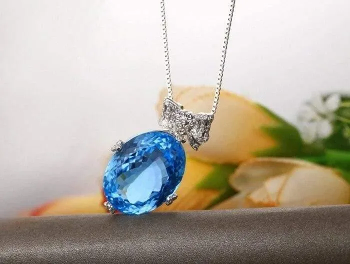 18 KT/750 Weißgold, 37.10 ct natürlicher IF-Blautopas und 0.42 ct Vollschliff-Diamant-Verlobungs-Edelstein-Anhänger-Schmuck