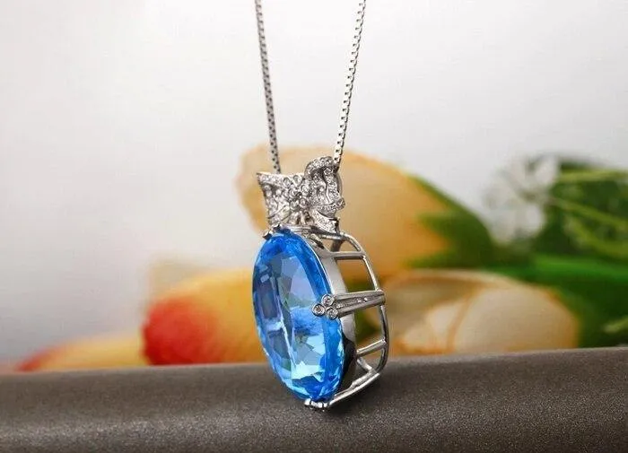 18 KT/750 Weißgold, 37.10 ct natürlicher IF-Blautopas und 0.42 ct Vollschliff-Diamant-Verlobungs-Edelstein-Anhänger-Schmuck