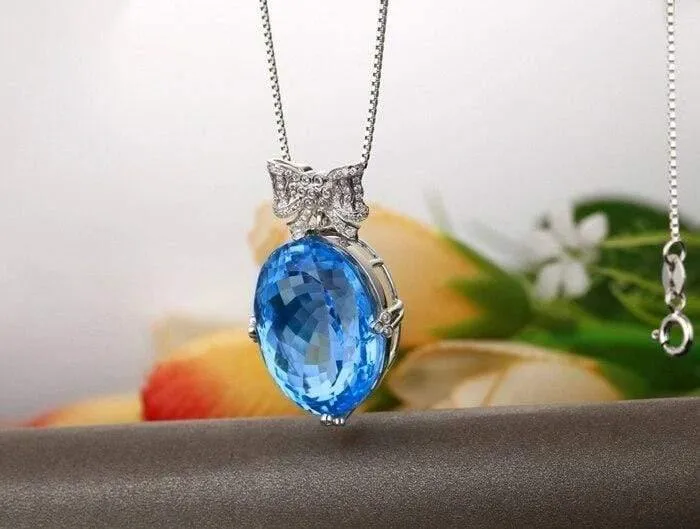 18 KT/750 Weißgold, 37.10 ct natürlicher IF-Blautopas und 0.42 ct Vollschliff-Diamant-Verlobungs-Edelstein-Anhänger-Schmuck