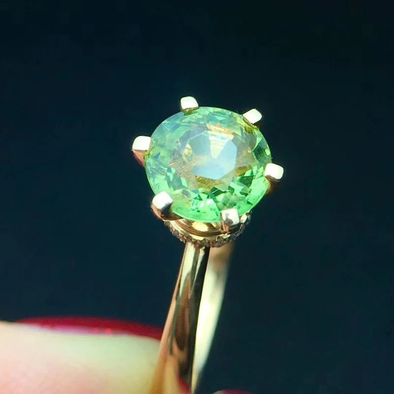 18 K Gold, natürlicher grüner Turmalin, 1.8 ct Edelstein, Diamant, Geschenk, weibliche Ringe für Frauen, feiner Ring