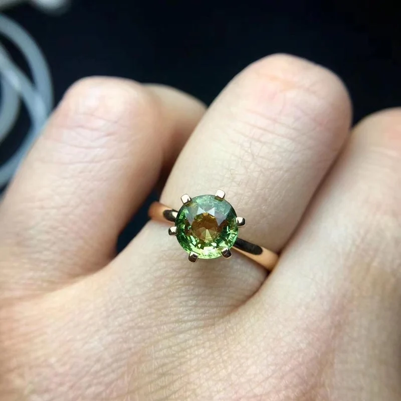18 K Gold, natürlicher grüner Turmalin, 1.8 ct Edelstein, Diamant, Geschenk, weibliche Ringe für Frauen, feiner Ring