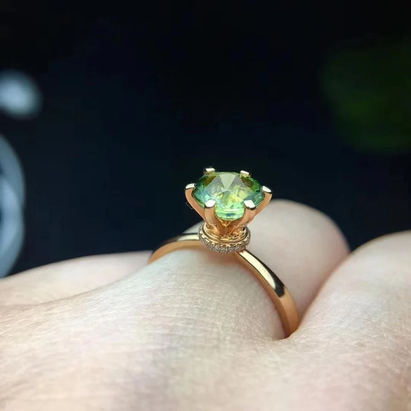 18 K Gold, natürlicher grüner Turmalin, 1.8 ct Edelstein, Diamant, Geschenk, weibliche Ringe für Frauen, feiner Ring